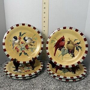 Lenox Winter Greetings Everday Cardinal/Chickadee Plates 8.5" Set Of 6